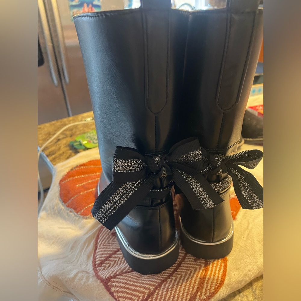 Olive & Edie Black Boots with Ribbon Detail size 12